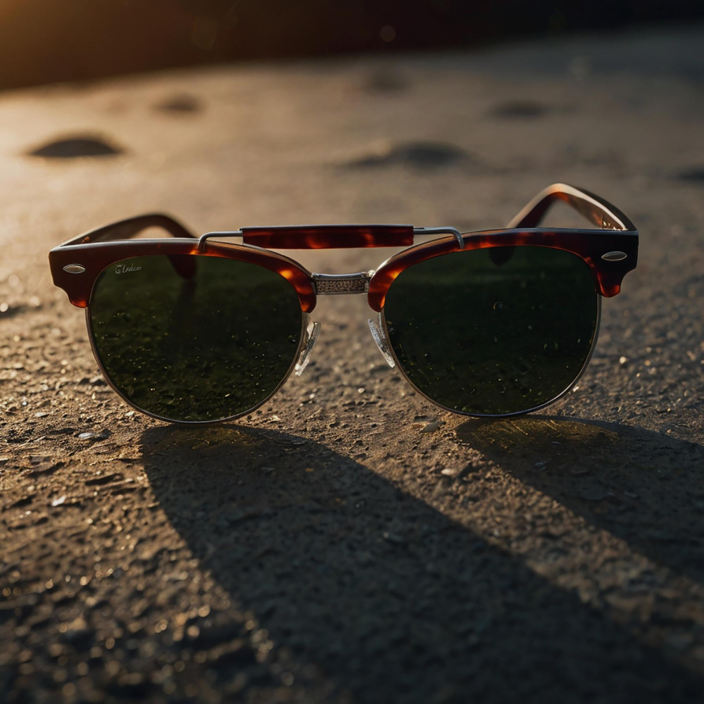 Lunettes de soleil vintage en acétate marron posées au soleil couchant