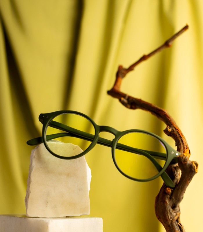 Modern green eyeglass frame